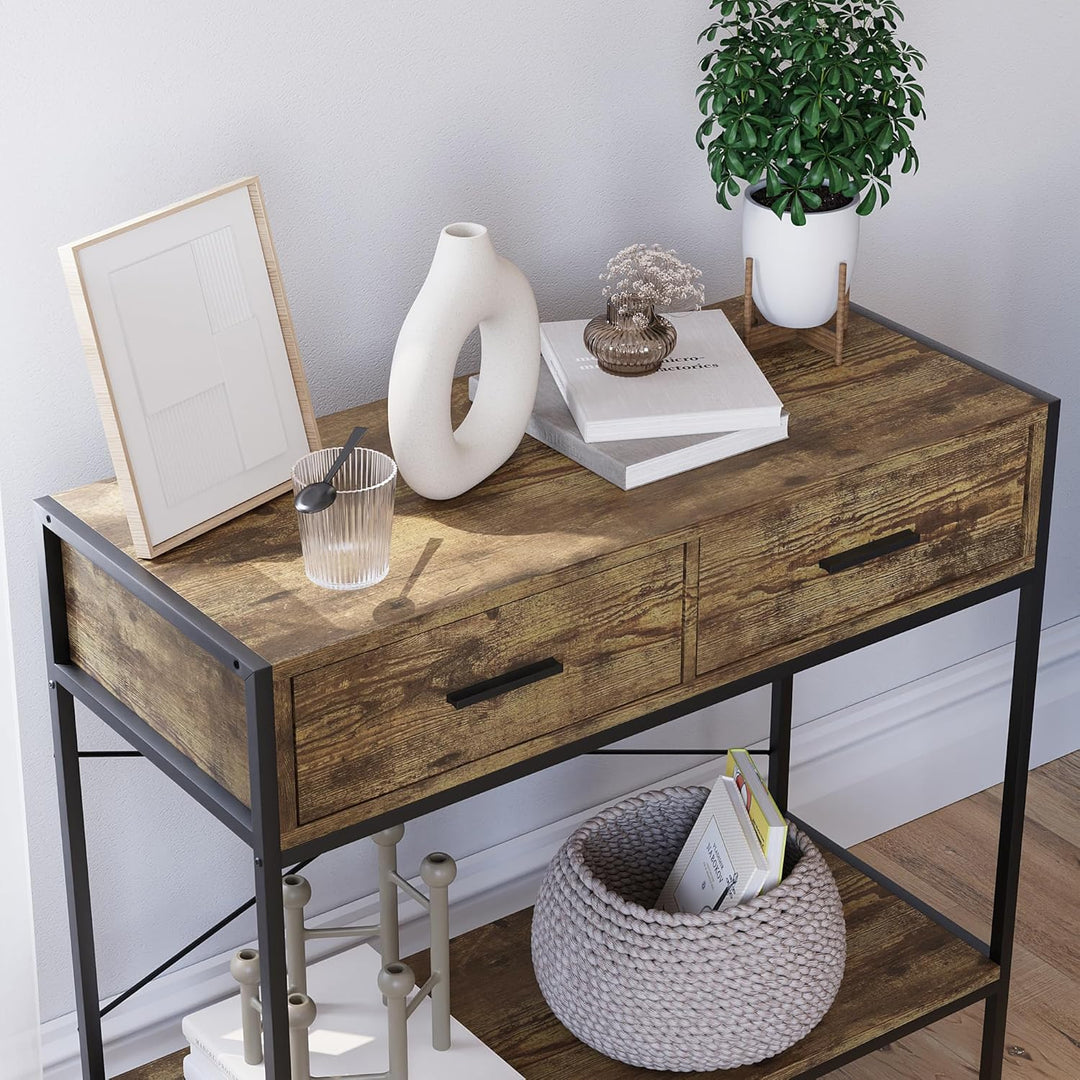 Vida Designs Brooklyn Konsolentische, Holz, Dark Wood, 2 Schublade Dark Wood 2 Schublade, Dark Wood