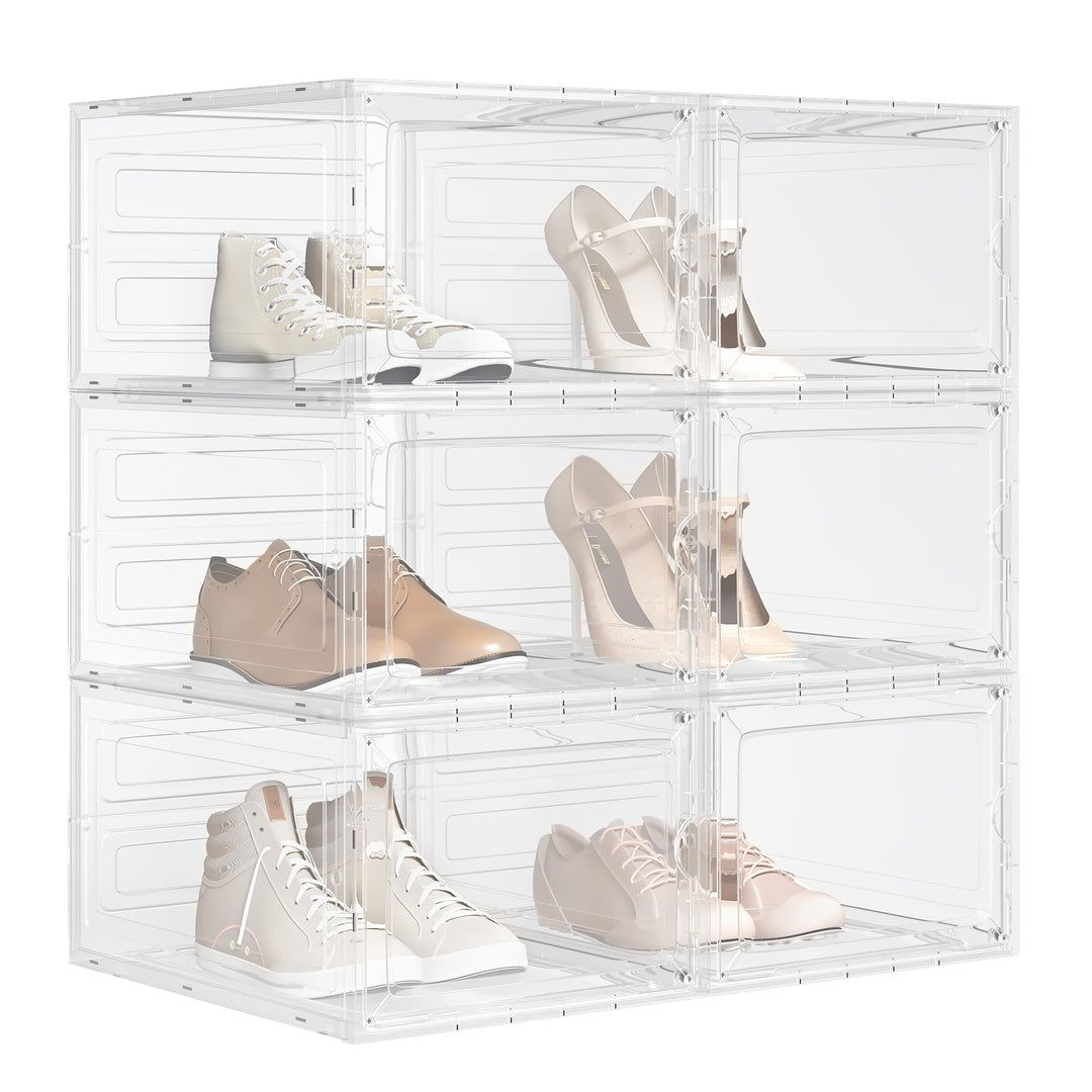 WOLTU Schuhboxen stapelbar 6er Set, Schuhkarton mit magnetischer Tür, Schuhkasten, Schuhaufbewahrung