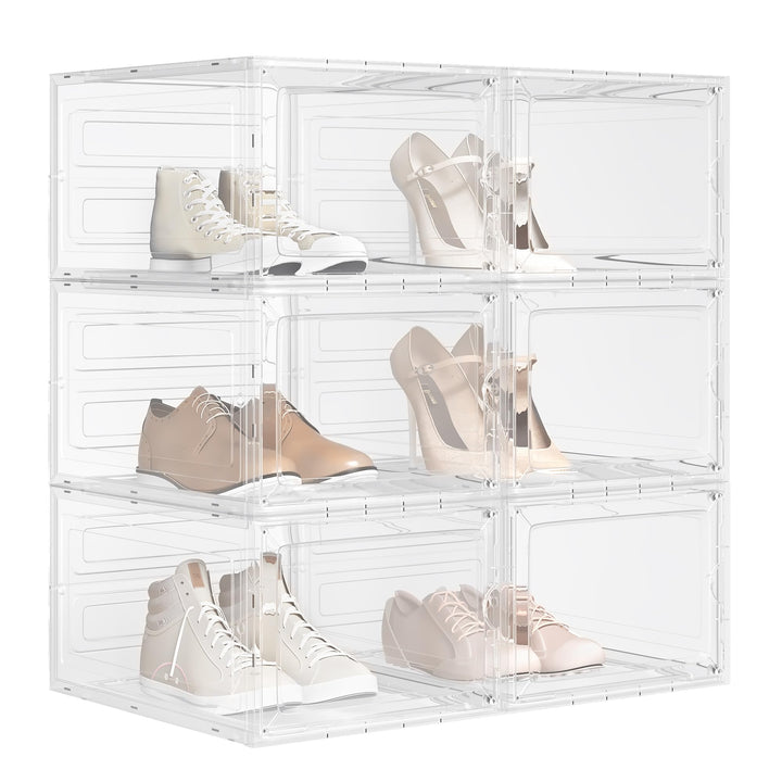 WOLTU Schuhboxen stapelbar 6er Set, Schuhkarton mit magnetischer Tür, Schuhkasten, Schuhaufbewahrung