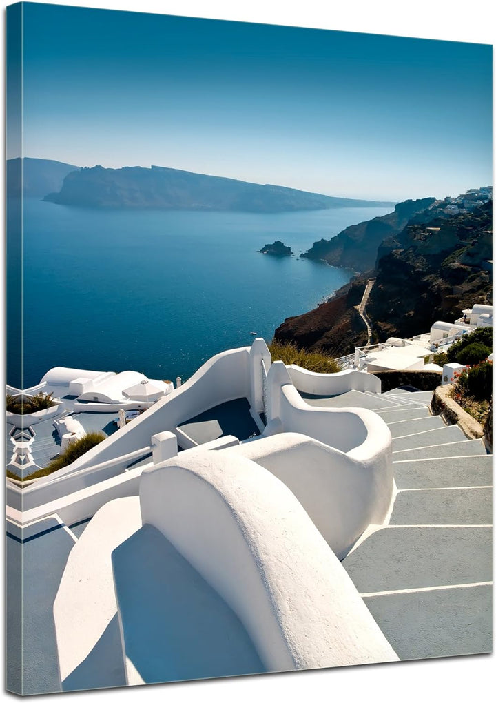 Bilderdepot24 Bild auf Leinwand | Santorini Treppe - Griechenland in 50x70 cm als Wandbild | Wand-de