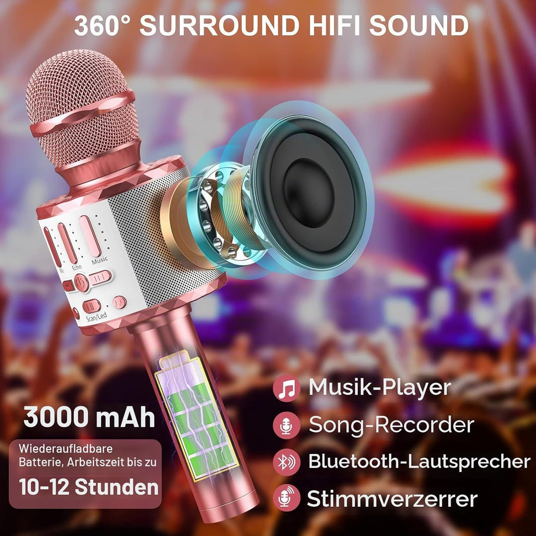 Karaoke Maschine Kinder mit 2 Mikrofon, Mini Karaoke Drahtlosen Mikrofon, Tragbares Bluetooth Lautsp