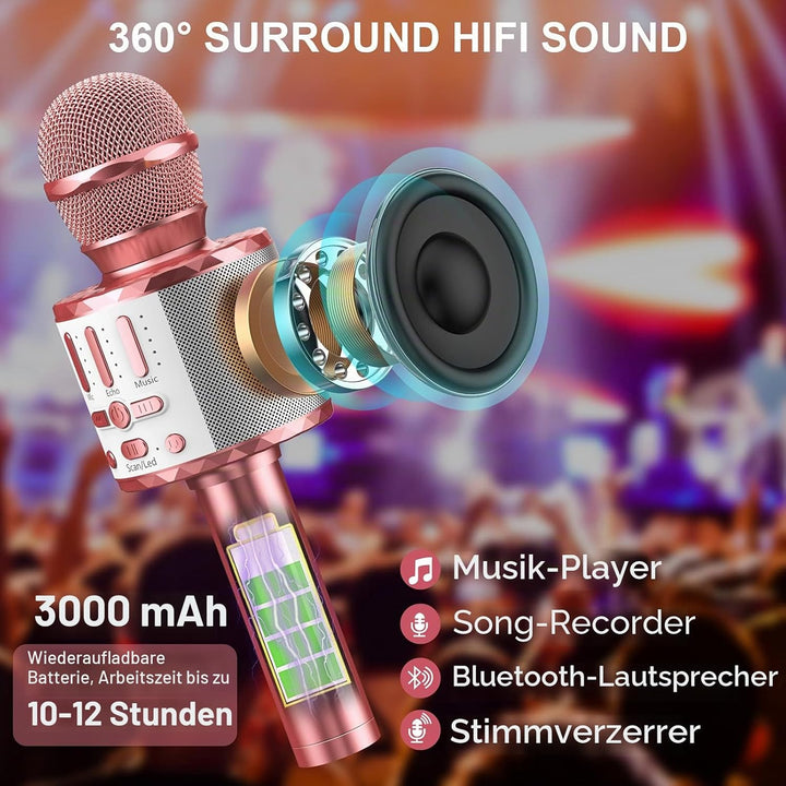 Karaoke Maschine Kinder mit 2 Mikrofon, Mini Karaoke Drahtlosen Mikrofon, Tragbares Bluetooth Lautsp