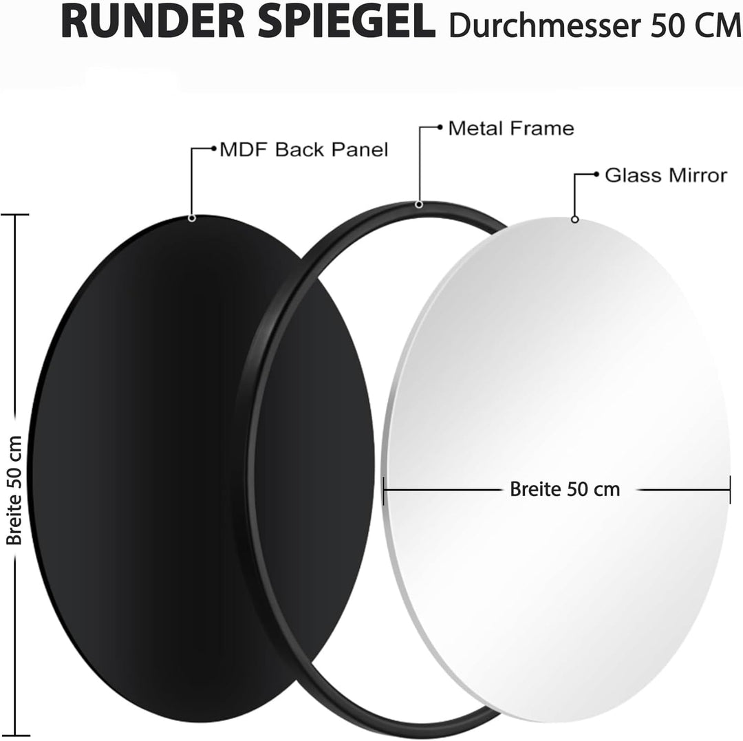 SVNR Runder Spiegel – Wandspiegel mit schwarzem Aluminiumrahmen – Moderner Hängespiegel für Wohnzimm