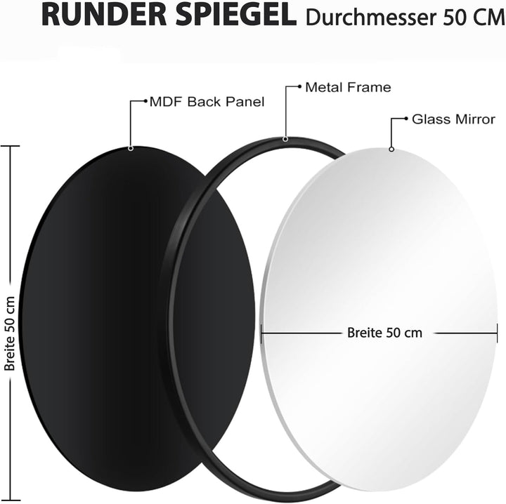 SVNR Runder Spiegel – Wandspiegel mit schwarzem Aluminiumrahmen – Moderner Hängespiegel für Wohnzimm