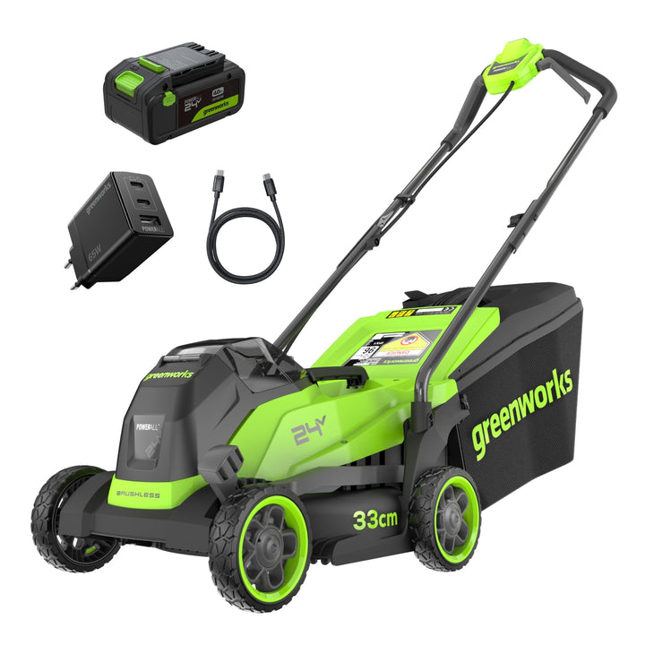 Greenworks 24V Akku-Rasenmäher Li-Ion 24V, 33 cm Schnittbreite, bis 280 m², kabelloser Rasentrimmer