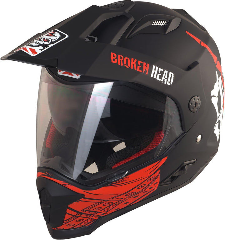 Broken Head Street Rebel Motocross-Helm rot mit Visier - Enduro-Helm - MX Cross-Helm mit Sonnenblend