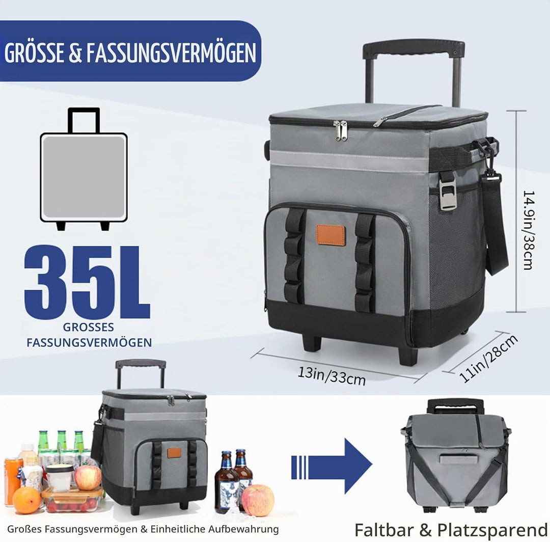 FILFEEL 35L Weicher Rollkühler mit Rädern &amp; Griff – Isolierte, Faltbare Kühltasche für Strand, Campi