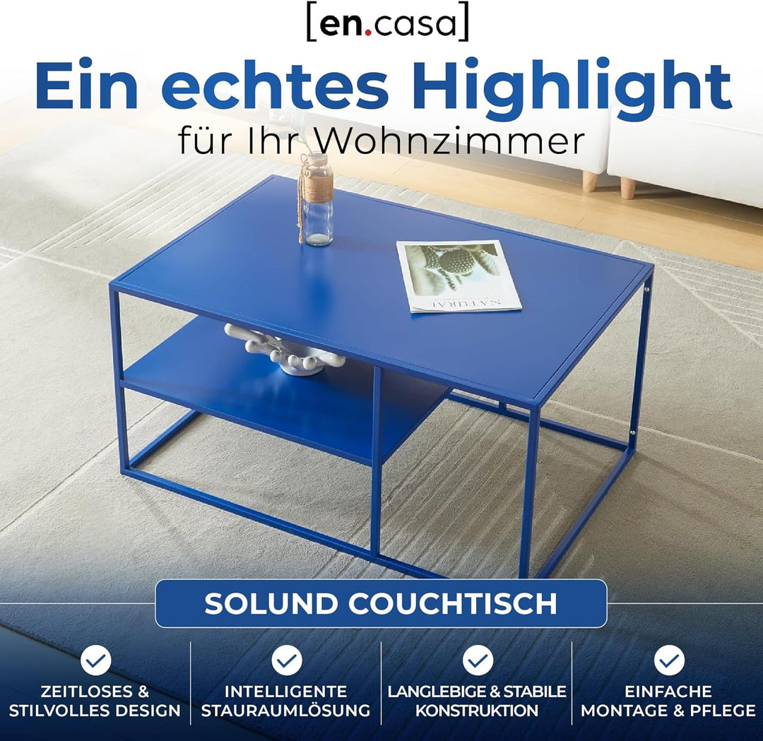 [en.casa] Couchtisch Solund Beistelltisch Metall Wohnzimmertisch mit Stauraum Sofatisch rechteckig K