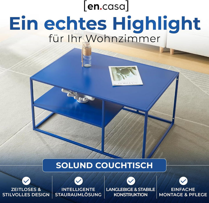 [en.casa] Couchtisch Solund Beistelltisch Metall Wohnzimmertisch mit Stauraum Sofatisch rechteckig K