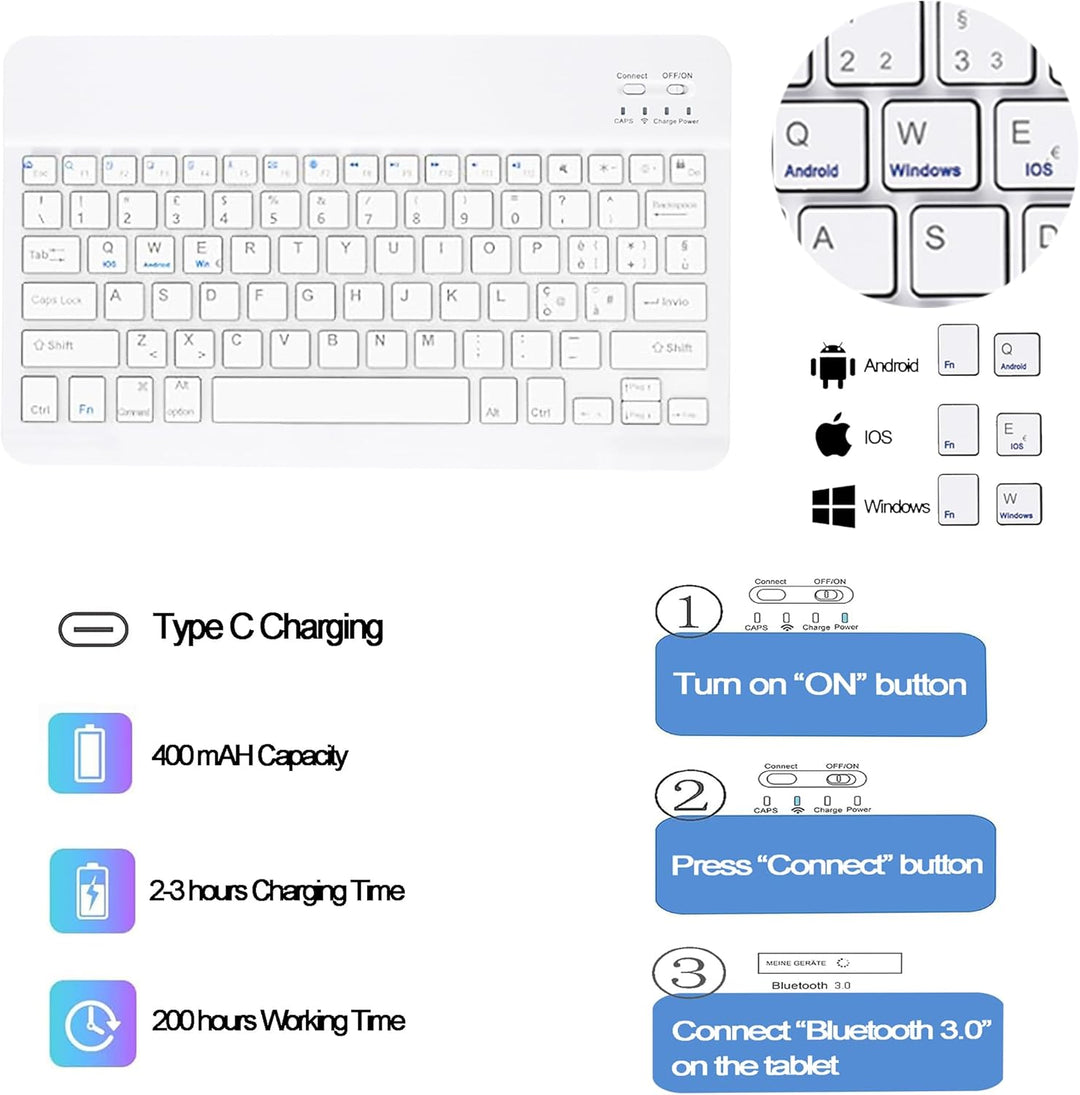 Tastatur mit Hülle für Lenovo Idea Tab Tablet 11", TPU Rückseite Hülle mit Magnetisch Abnehmbarer QW