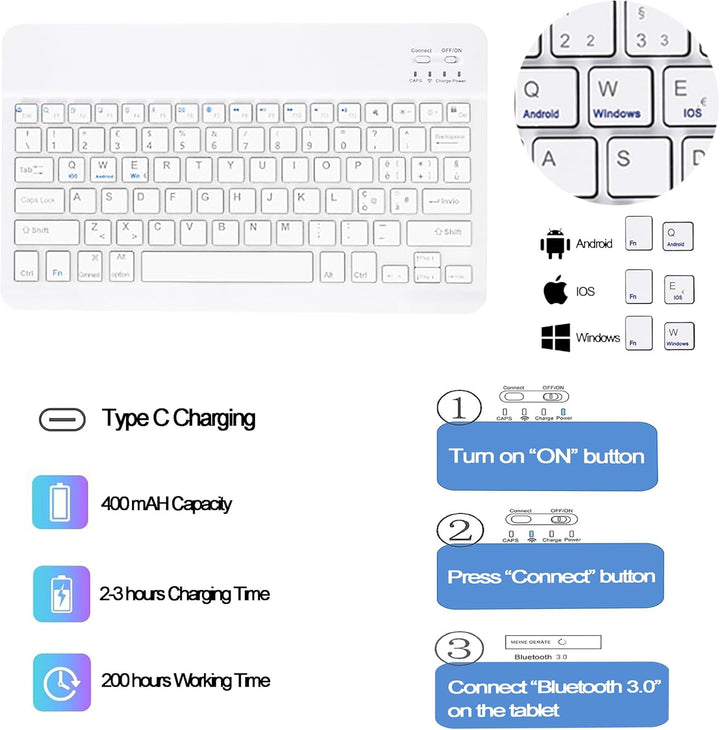 Tastatur mit Hülle für Lenovo Idea Tab Tablet 11", TPU Rückseite Hülle mit Magnetisch Abnehmbarer QW