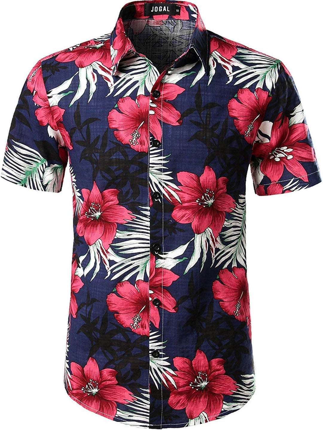 JOGAL Herren Casual Floral Blumenmuster Kurzarm Hawaiihemd Marine M, Marine M