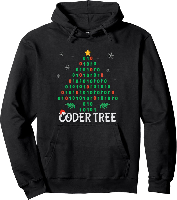 Christmas Coder Tree Santa hat Programmer Coder Pullover Hoodie
