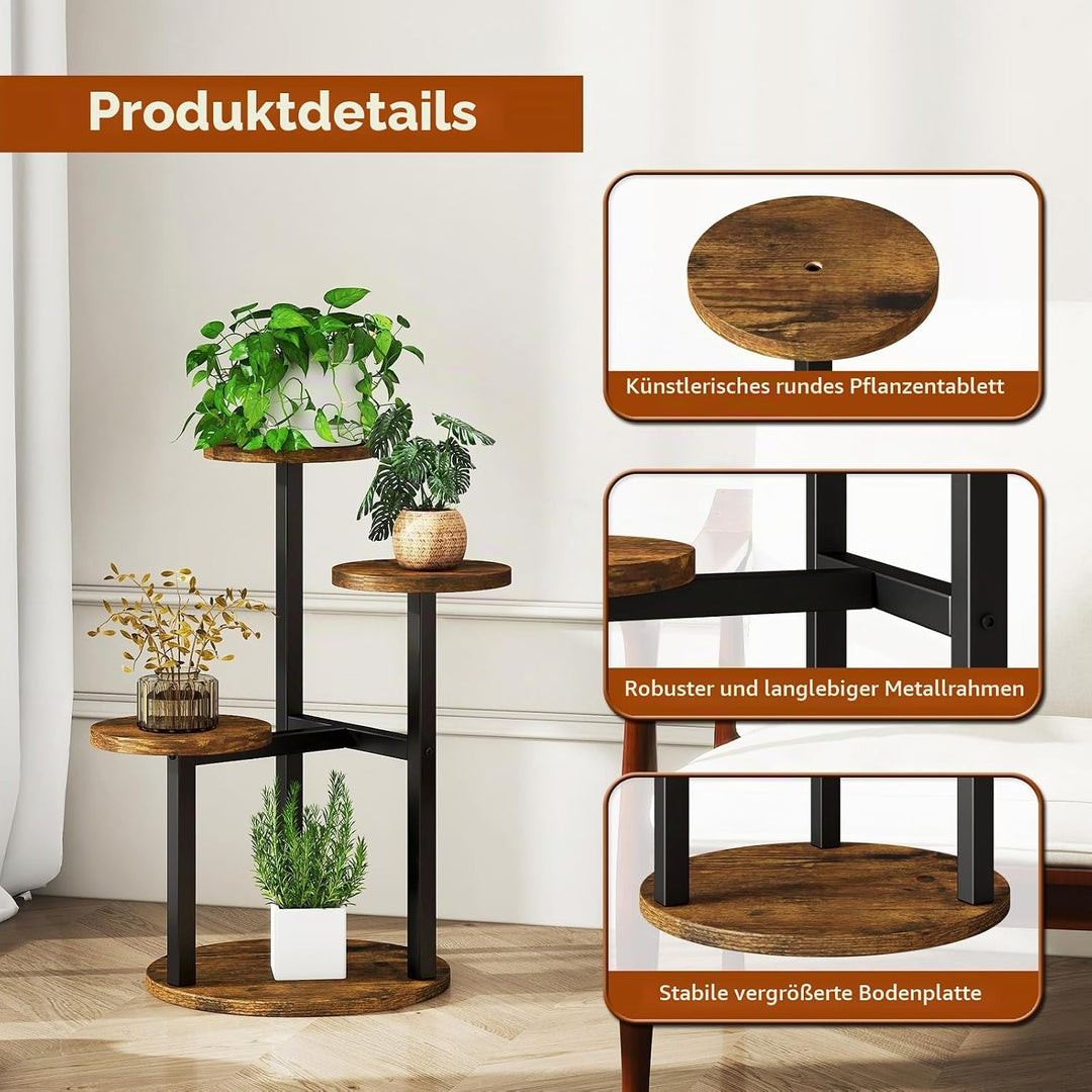 IBUYKE 4 Etagen Holz Pflanzenständer Blumenständer, 52.5cm Hoch Blumenregal Pflanzenregal für Mehrer