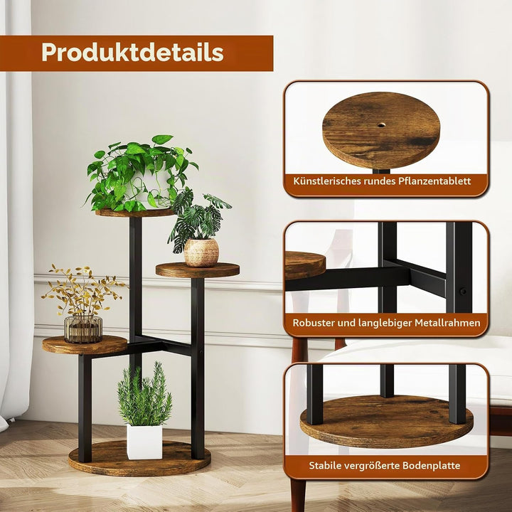 IBUYKE 4 Etagen Holz Pflanzenständer Blumenständer, 52.5cm Hoch Blumenregal Pflanzenregal für Mehrer