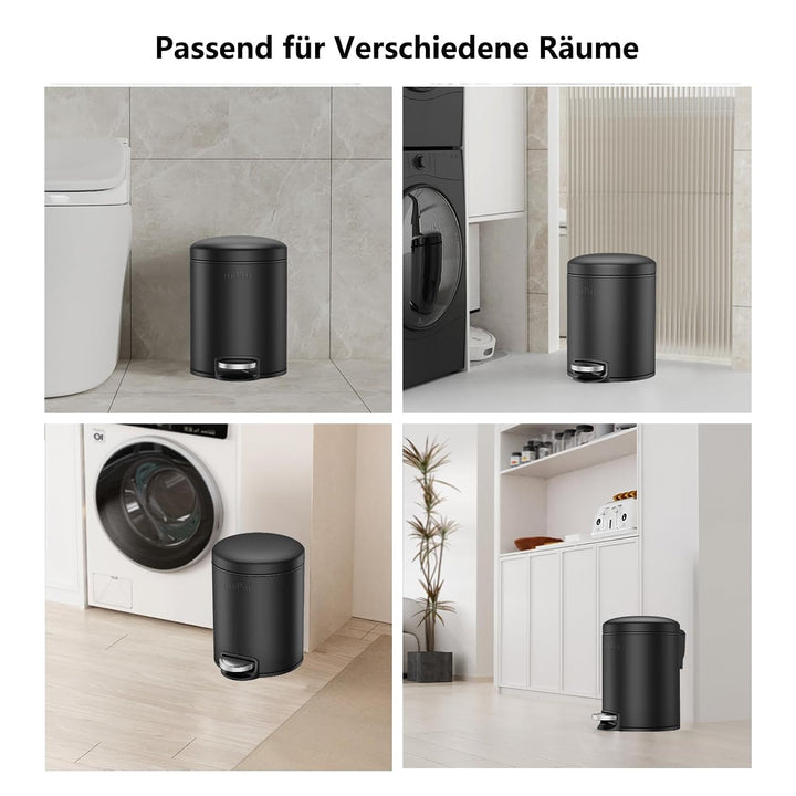 mVm Mülleimer Küche 20L, Mülleimer mit Deckel, Schwarz | Soft-Close, Herausnehmbarem Inneneimer, Fin