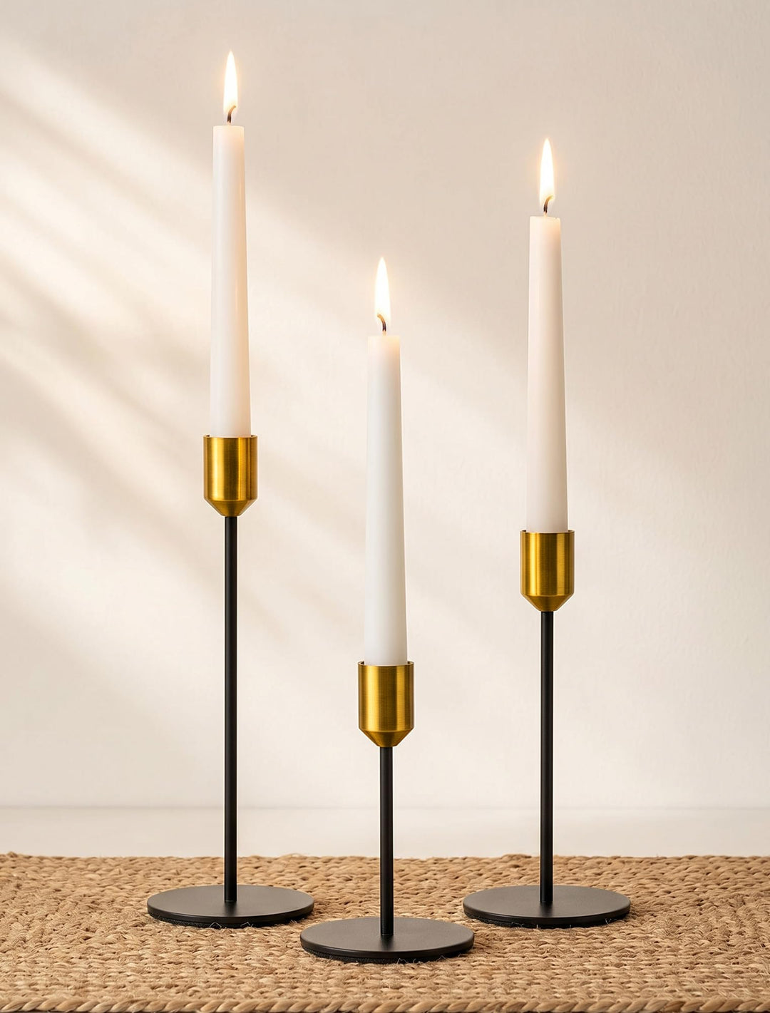 Romadedi Kerzenständer Gold & Schwarz - 3er-Set Hoch Kerzenhalter Unterschiedlicher Grösse für Stabk