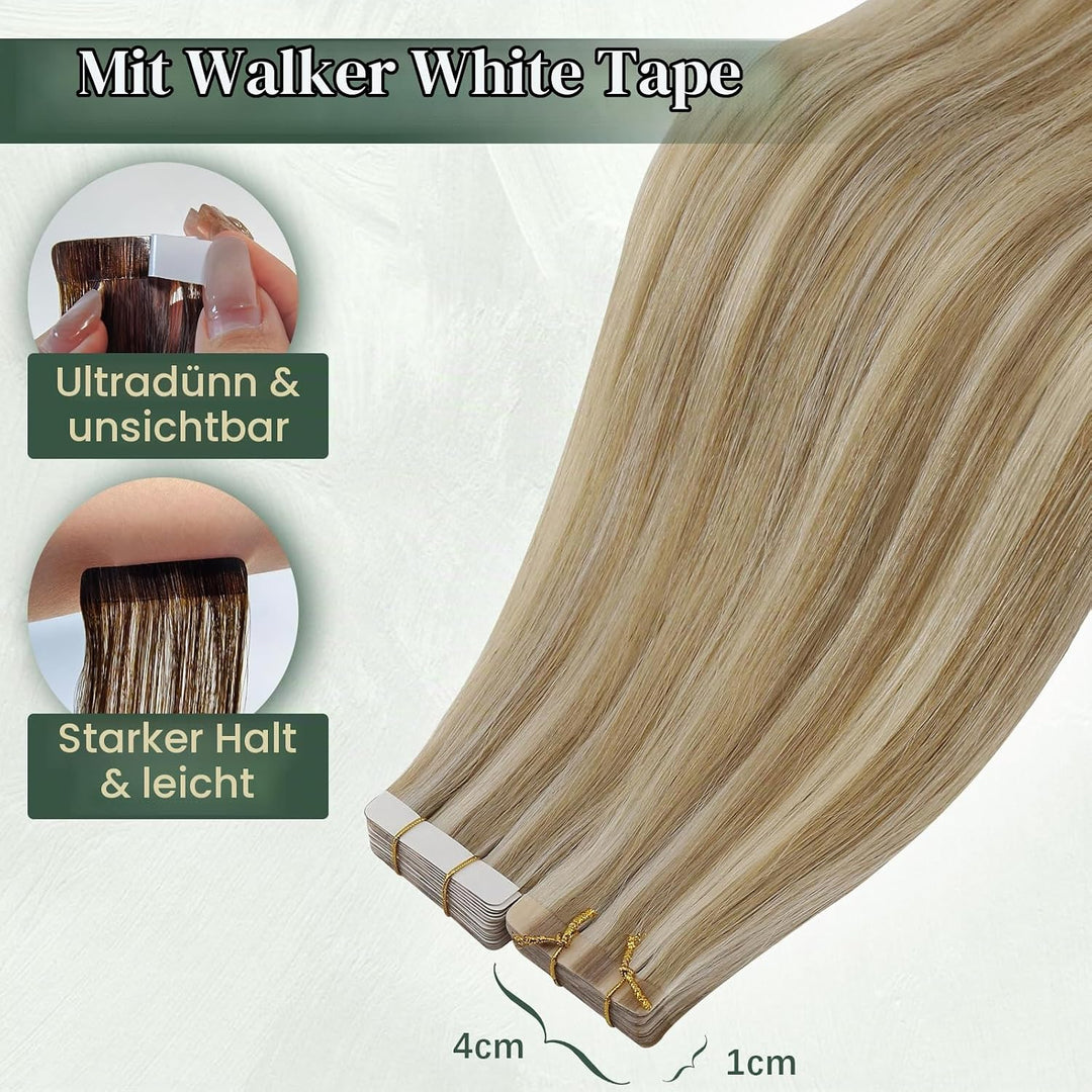 Ugeat Extensions Echthaar Tape 45 cm Blond Haarverlängerung Invisible Tape Extensions Echthaar Glatt