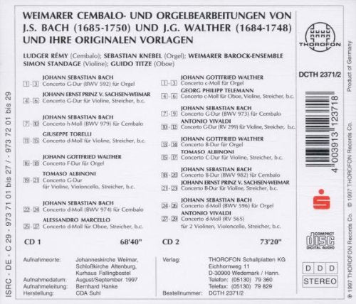 Thuringia Cantat - Vol. 3: Weimarer Transkriptionen - Weimarer Cembalo- und Orgelbearbeitungen von J
