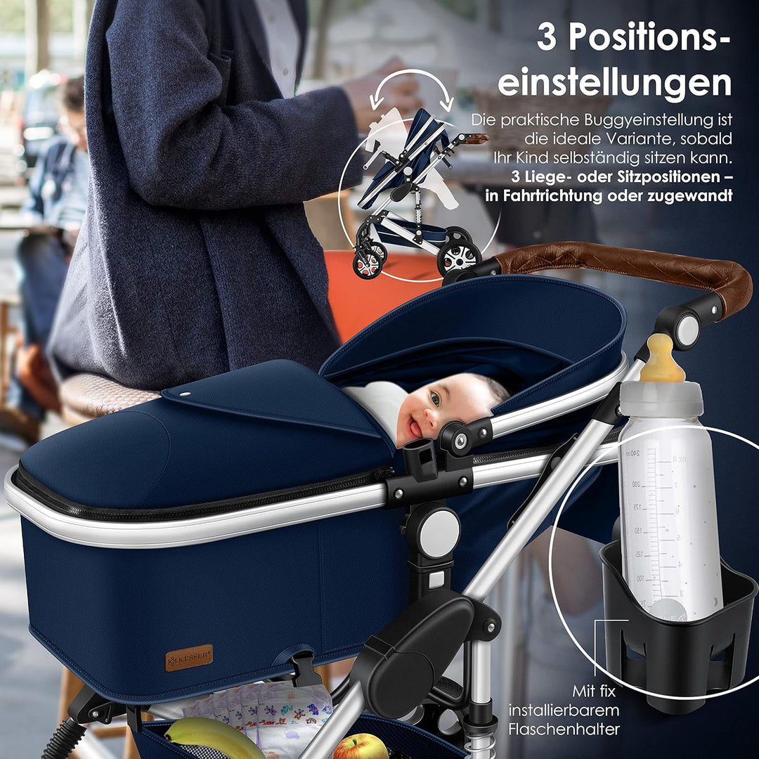 KESSER® Loops 3 in 1 Kinderwagen Kombikinderwagen Komplett-Set inkl. Babywanne & Buggy Sportsitz & A