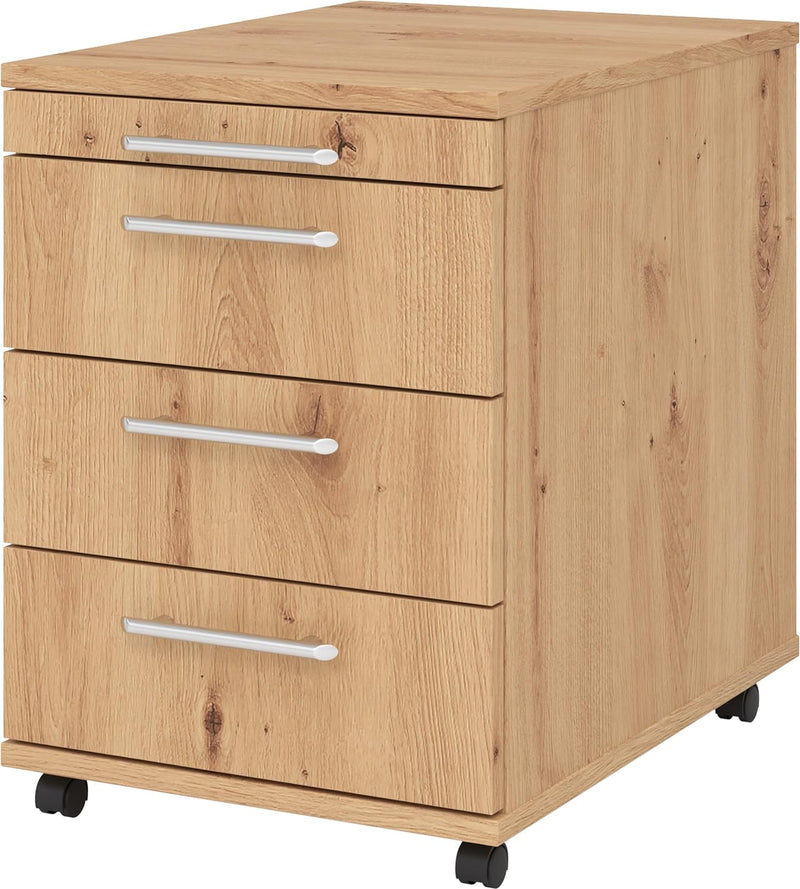 bümö Basic Rollcontainer mit Schubladen, Container aus Holz in Asteiche - Rollwagen für&