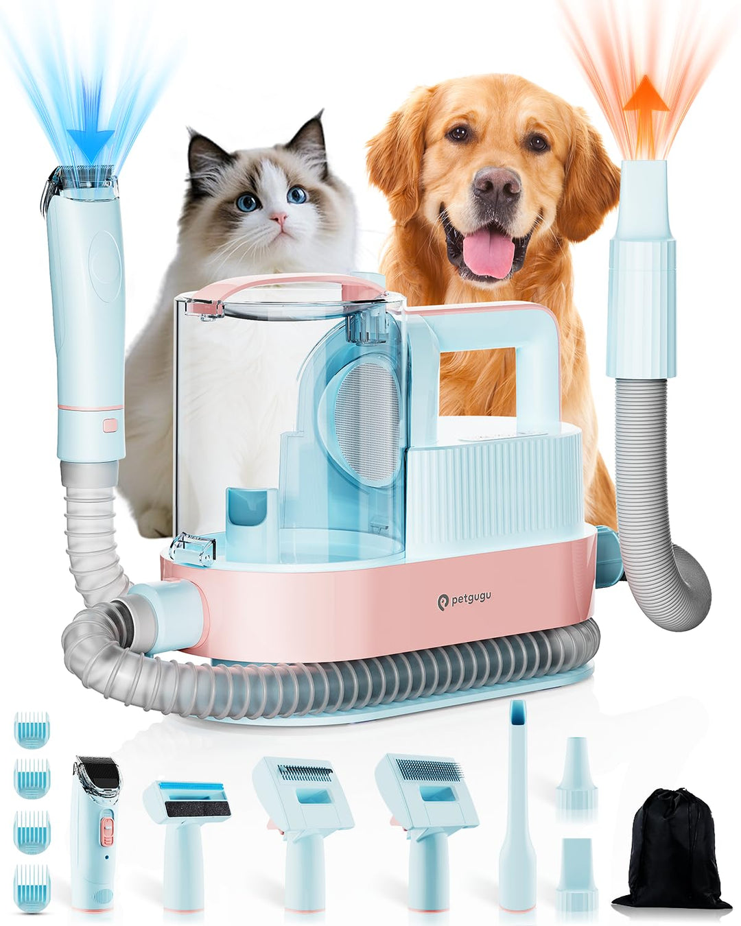 Hundeschermaschine mit Staubsauger, 7-in-1 Tierpflege Set mit 11000 Pa Saugkraft, Leise Fellpflegege