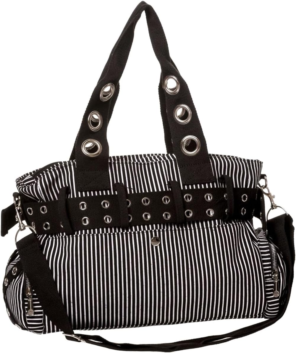 Banned Damen Handtasche mit Handschellen-Details, Rockabilly-Look, Leinwand L Mehrfarbig, L Mehrfarb