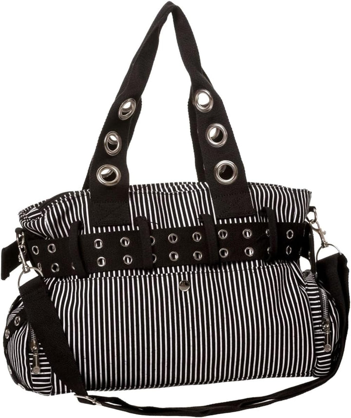 Banned Damen Handtasche mit Handschellen-Details, Rockabilly-Look, Leinwand L Mehrfarbig, L Mehrfarb