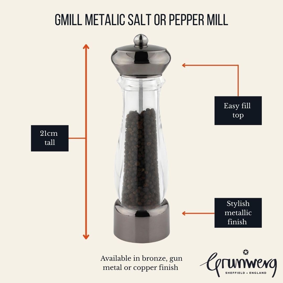 Grunwerg PM-821GM Salz-oder Pfeffermühle, Keramik, Gunmetal (21cm/8") 6 cm x 6 cm x 21 cm 21 cm Gesc