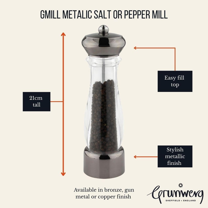 Grunwerg PM-821GM Salz-oder Pfeffermühle, Keramik, Gunmetal (21cm/8") 6 cm x 6 cm x 21 cm 21 cm Gesc