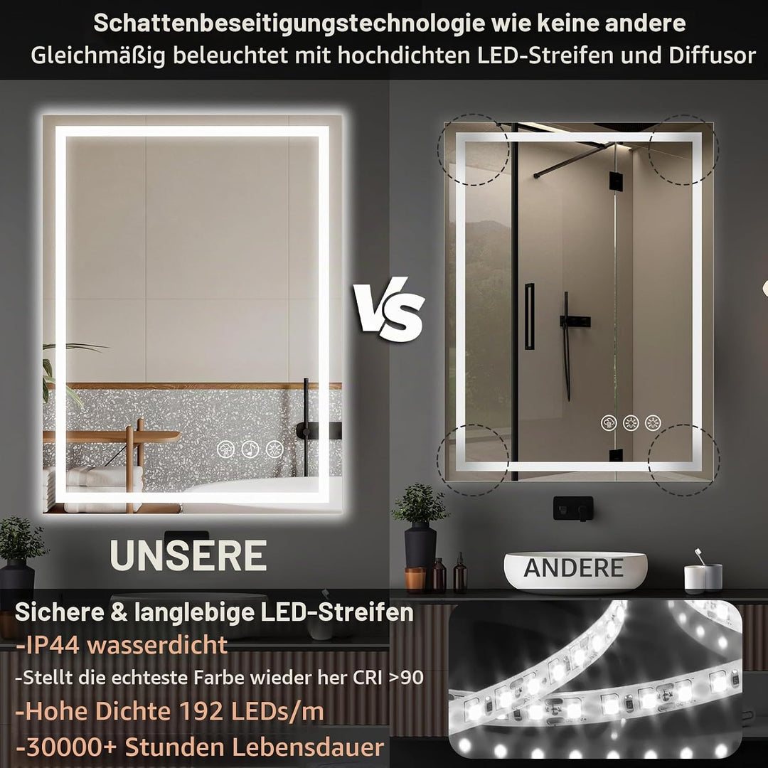 Ratsamee Badspiegel mit Beleuchtung LED, 60x80cm Bluetooth Spiegel mit Light, Wandspiegel mit Frontb