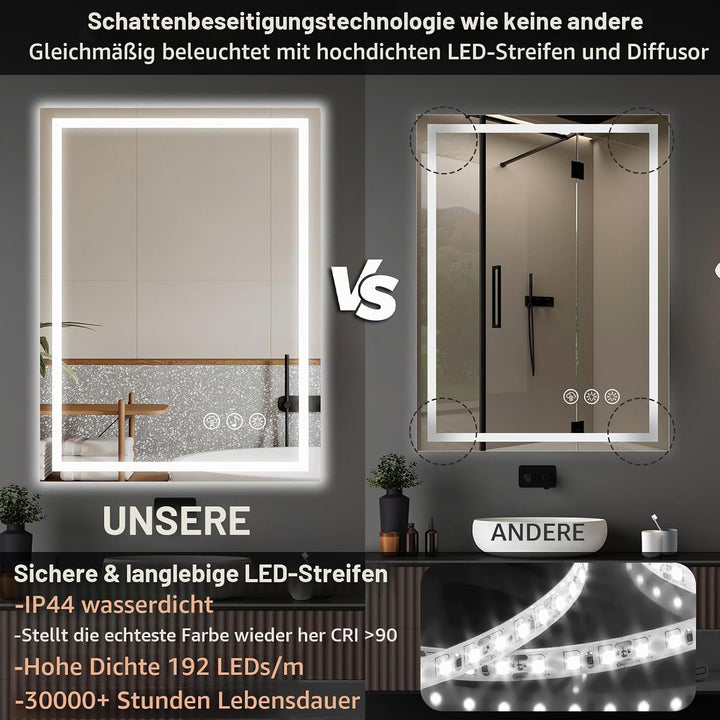 Ratsamee Badspiegel mit Beleuchtung LED, 60x80cm Bluetooth Spiegel mit Light, Wandspiegel mit Frontb