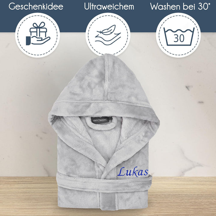 KDO MAGIC - Bademantel personalisiert kinder - Morgenmantel mit einer Stickerei - Gestickter Vorname
