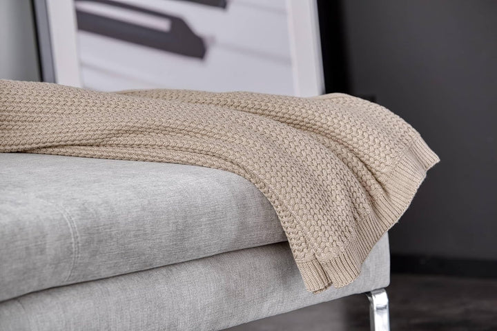 nielsen HOME Wohndecke Jaron fein gestrickt, 150x200 cm, Hellgrau, 100% Baumwolle, Fischgrat-Optik,