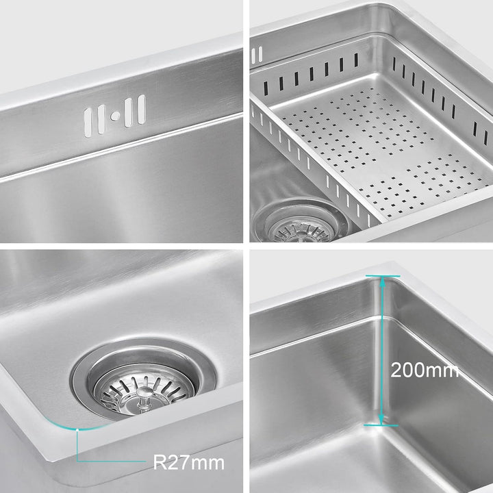 JASSFERRY Küchenspüle 1 Becken Unterbau-Küchenspüle, Unterbauspüle mit Geschirrkorb 490 x 440 Edelst