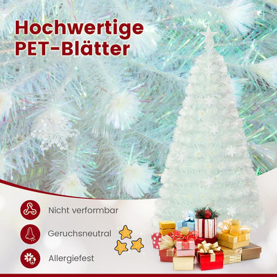 COSTWAY Weihnachtsbaum Künstlich mit Beleuchtung, Tannenbaum mit bunten LED-Lichtern & Glasfaser & S