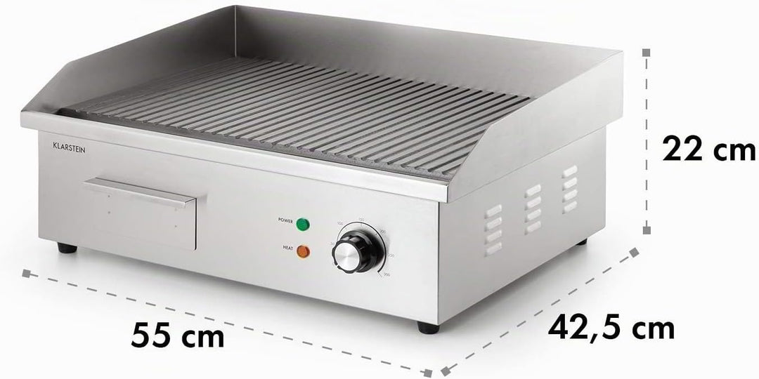 Klarstein Elektrogrill, Grillplatte, Elektrische Grillplatte, Tischgrill, Elektrogrill aus Edelstahl