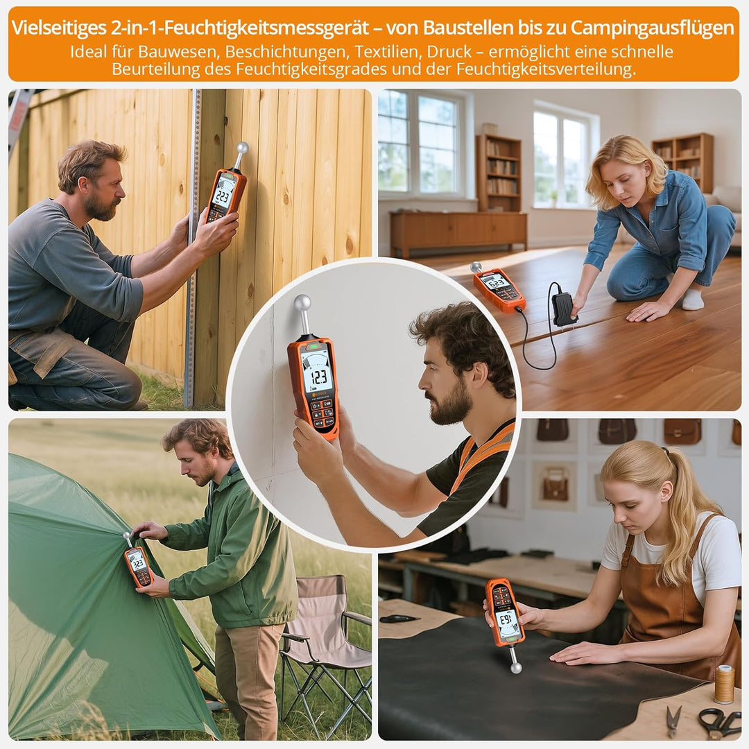 Neoteck Pin&Pinless Feuchtigkeitsmesser mit Farb-LCD und akustischem Alarm 2-in-1 Dual-Sonden-Feucht