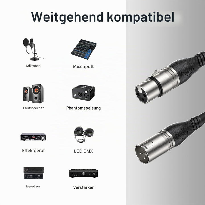 XLR Kabel 2m 2Pack Mikrofonkabel, 3-Pin XLR Stecker auf Buchse Mikrofonkabel für Mikrofon, Verstärke