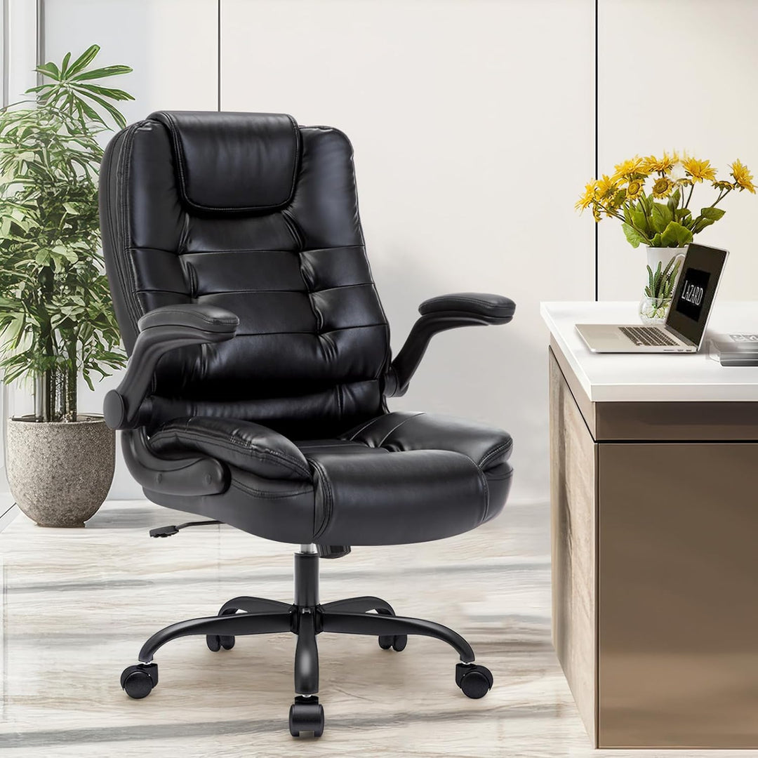 IWMH Ergonomischer Bürostuhl 180KG, Schreibtischstuhl PU Leder mit Hochklappbaren Armlehnen, Chefses