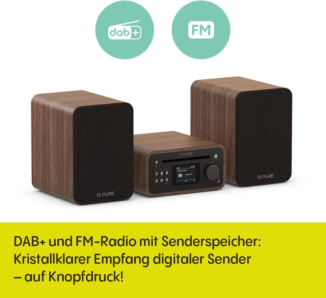 Pure Classic Stereo Mini Mikro HiFi Anlage mit CD-Player DAB+ Radio Bluetooth 5.3 USB AUX Kopfhörera