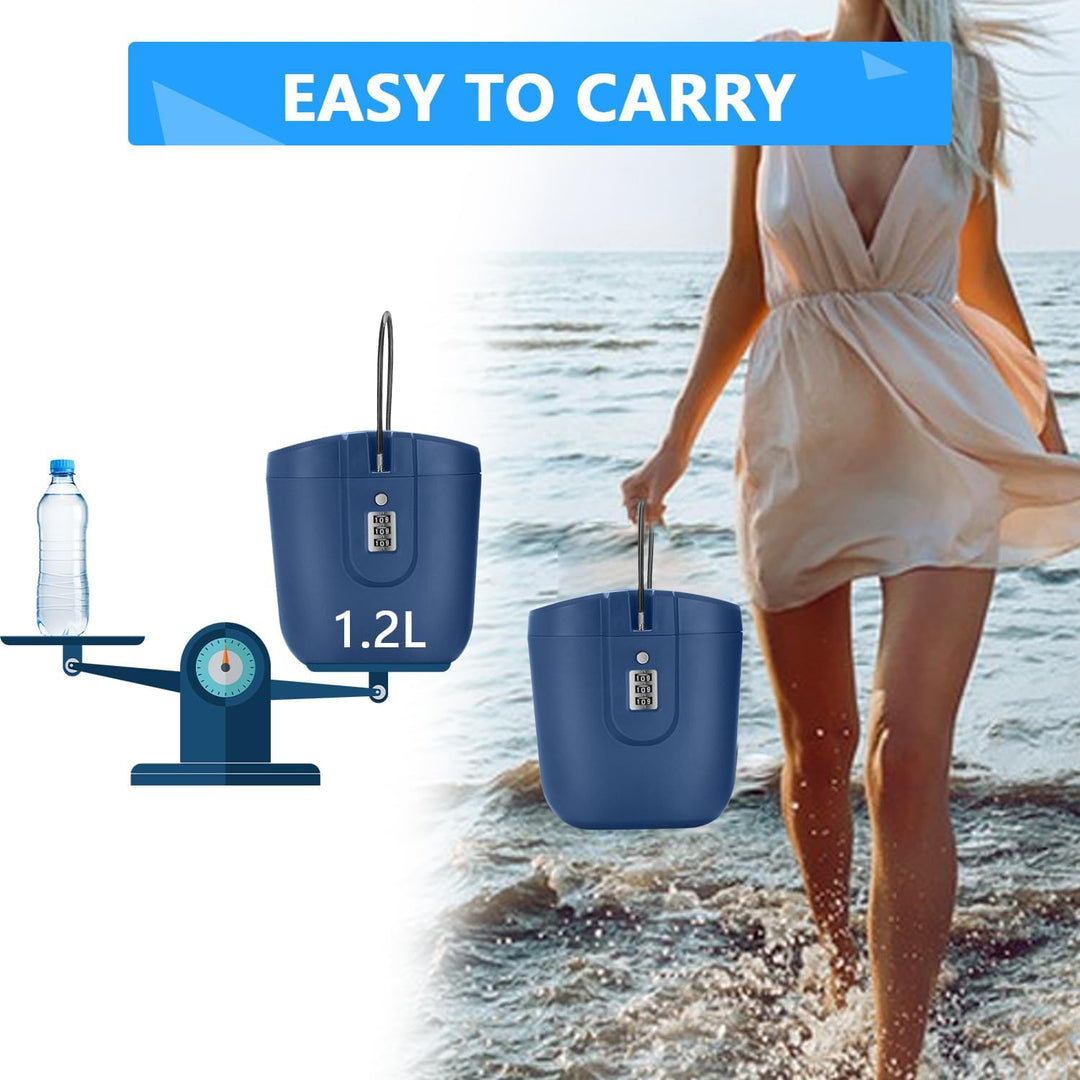 Strandtresor mit Zahlen-Schloss & Anti-Diebstahl - Tragbare Sicherheitsbox für Strand, Camping, Reis