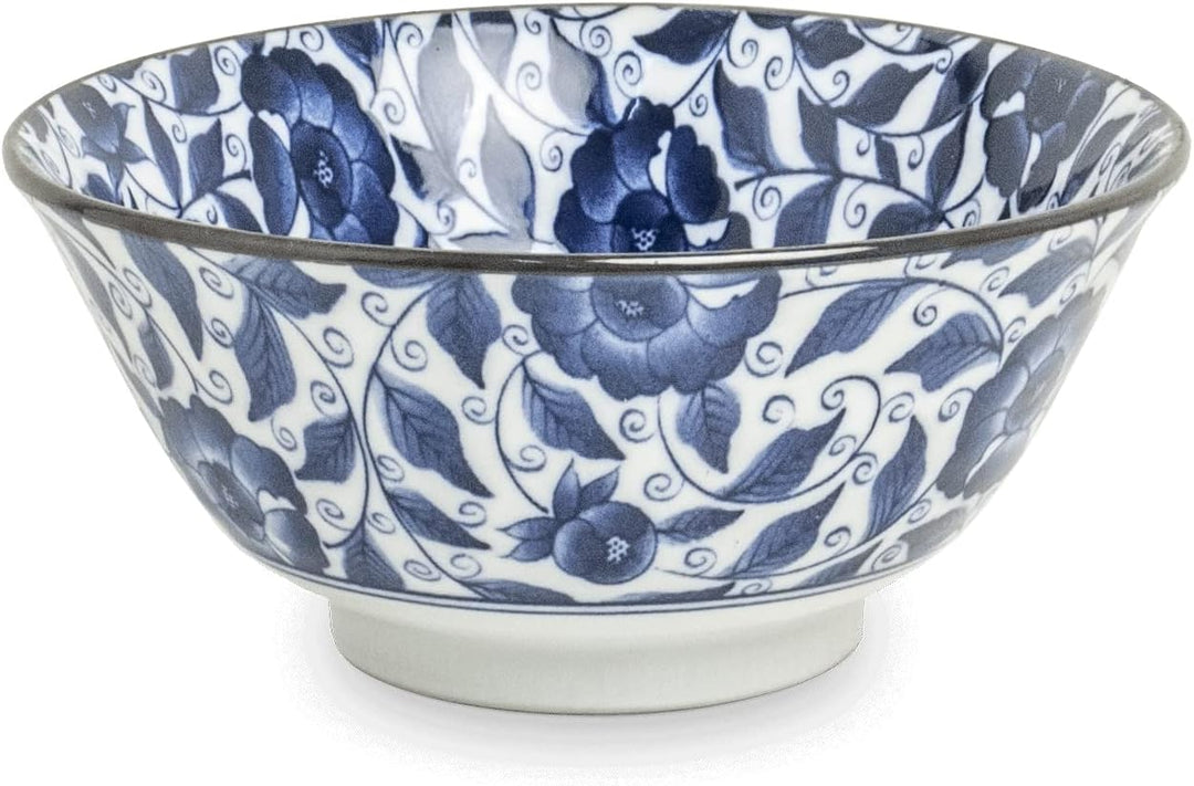 Matcha - Reisschalen 5-er Set Japan Porzellan blau weiss Blumen, Nr. 070