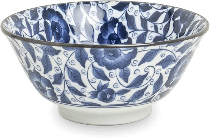 Matcha - Reisschalen 5-er Set Japan Porzellan blau weiss Blumen, Nr. 070