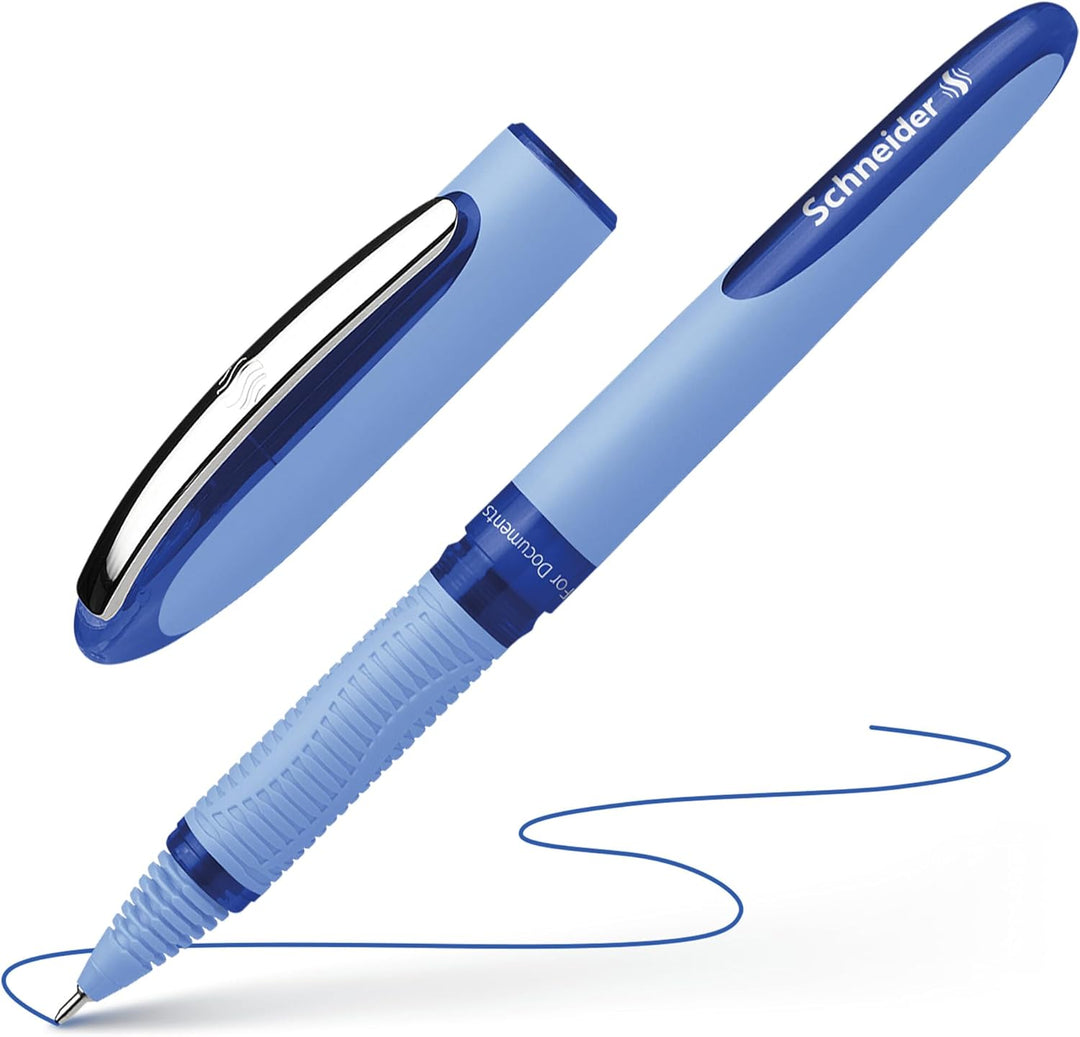 Schneider One Hybrid N Tintenroller, 0,3 mm Hybrid-Nadelspitze, hellblauer Schaft, blaue Tinte, Box