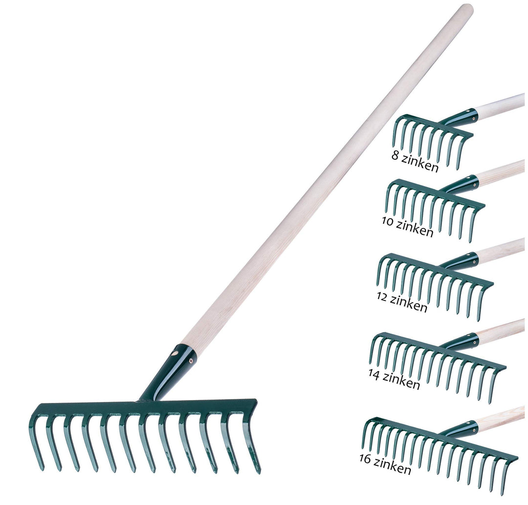 KADAX Rechen aus Metall, Flache Harke mit Stiel aus Holz, Laubbesen für Garten, Beet, Laubrechen, Ra