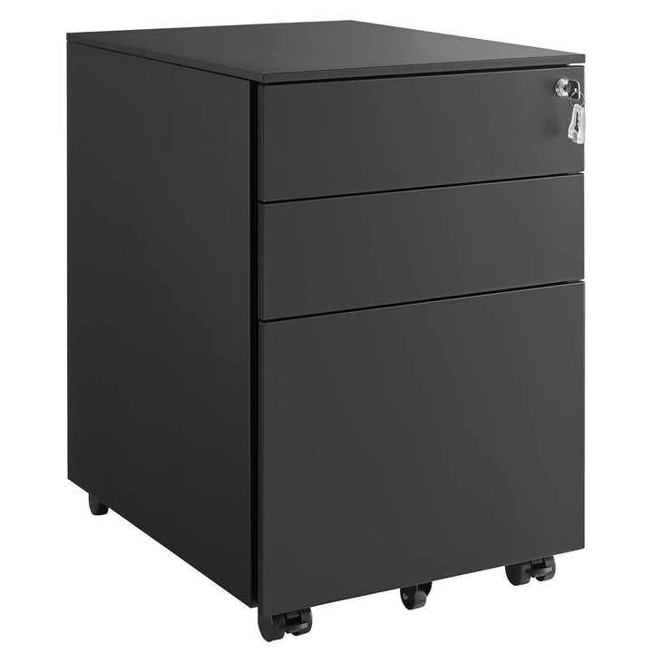 SONGMICS Rollcontainer, unter Schreibtisch, mit 3 Schublade, vormontiert, abschliessbarer Büroschran