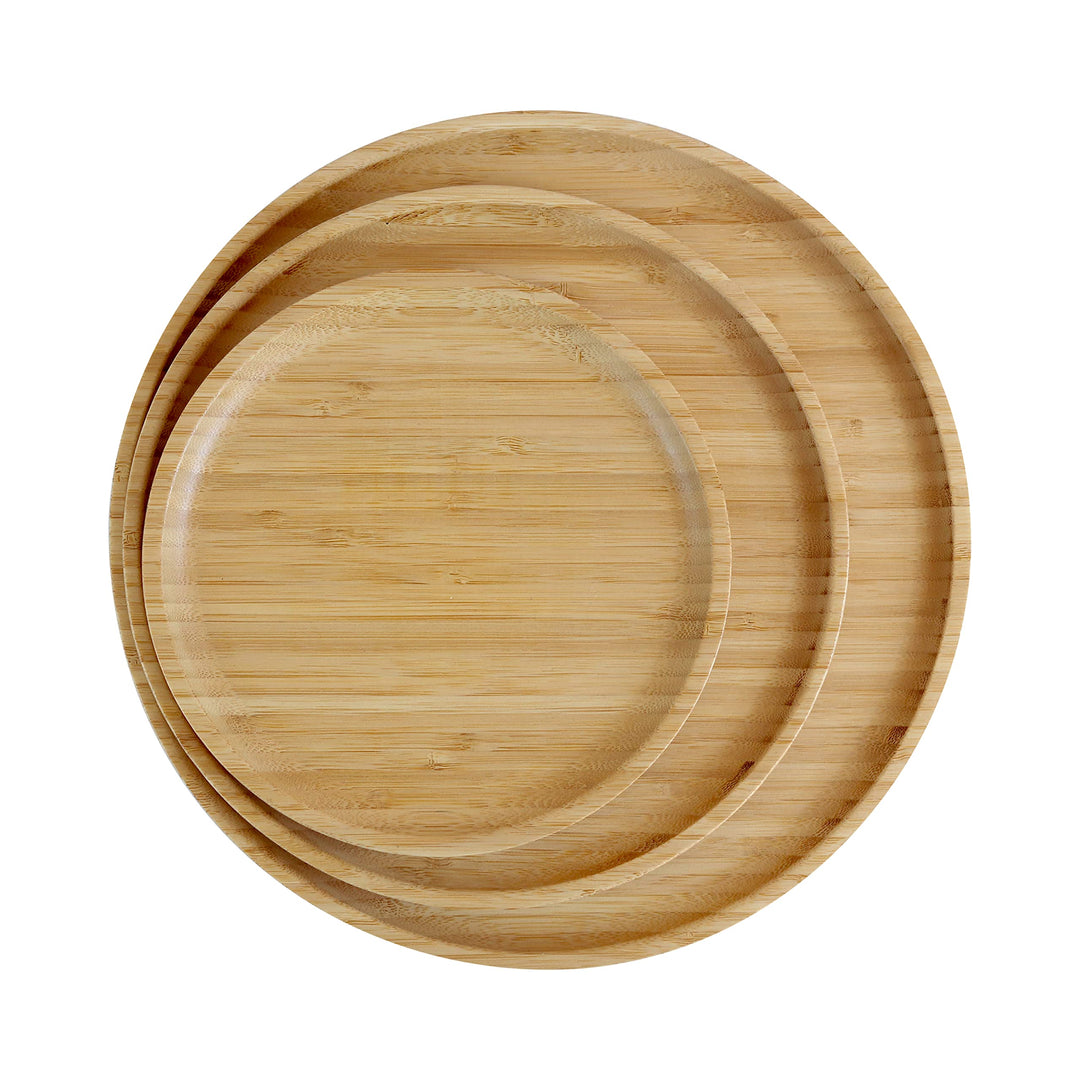pandoo 100% Bambus Teller | Runde Holzteller, Bamboo Plates, Bambus Deko, Speiseteller, Bambus Gesch