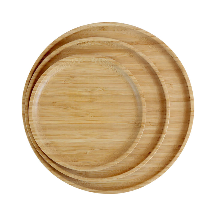 pandoo 100% Bambus Teller | Runde Holzteller, Bamboo Plates, Bambus Deko, Speiseteller, Bambus Gesch