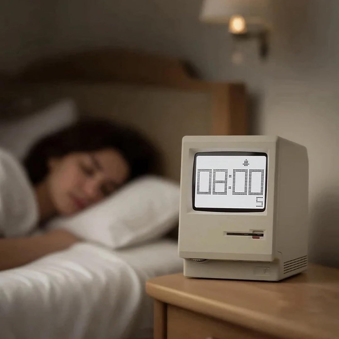Maclock WB-8 Retro-Pixel-Wecker, elektronische Digitaluhr im Stil eines Computers aus den 80er Jahre